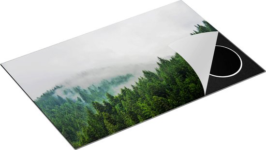Chefcare Inductie Beschermer Groen Bos met Bomen tijdens de Mist - 81x52 cm - Afdekplaat Inductie - Kookplaat Beschermer - Inductie Mat