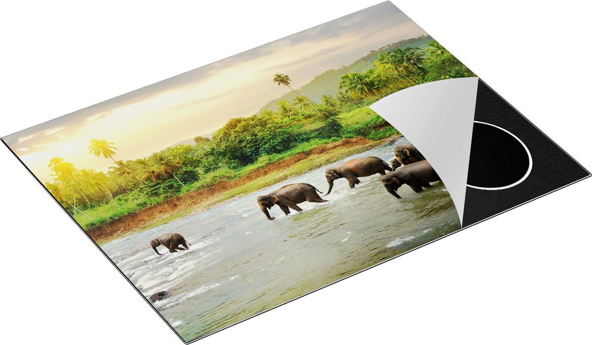 Chefcare Inductie Beschermer Kudde Olifanten in het Water - 70x55 cm - Afdekplaat Inductie - Kookplaat Beschermer - Inductie Mat