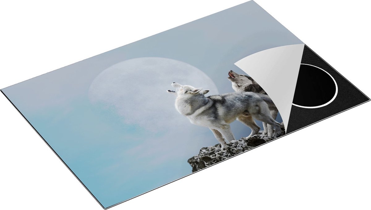 Chefcare Inductie Beschermer Twee Wolven Die Huilen tijdens Volle Maan - 83x51,5 cm - Afdekplaat Inductie - Kookplaat Beschermer - Inductie Mat