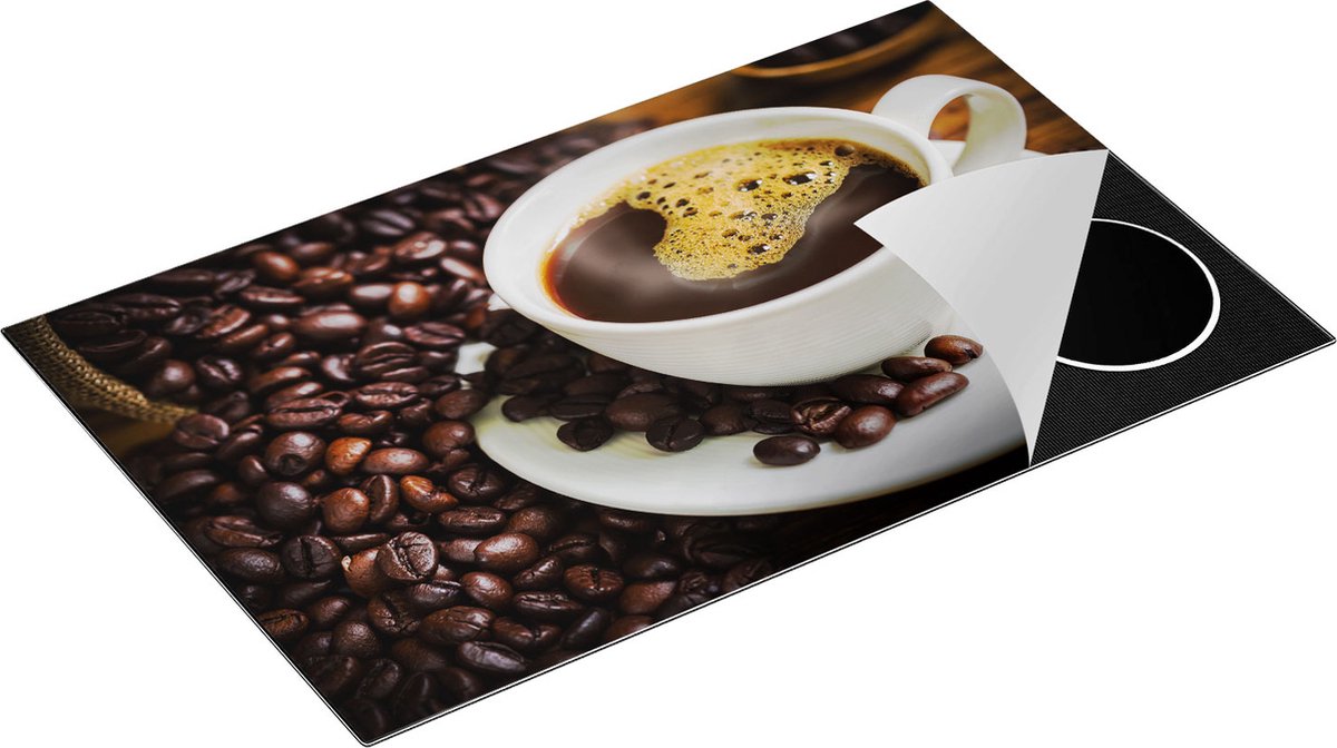 Chefcare Inductie Beschermer Kopje Koffie met Koffiebonen - 85x55 cm - Afdekplaat Inductie - Kookplaat Beschermer - Inductie Mat