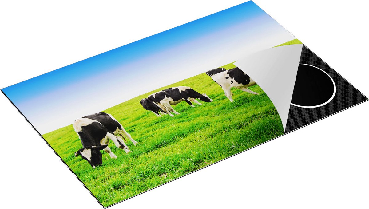 Chefcare Inductie Beschermer Kudde Koeien in de Wei - Hemel Blauwe Lucht - 81,2x52 cm - Afdekplaat Inductie - Kookplaat Beschermer - Inductie Mat