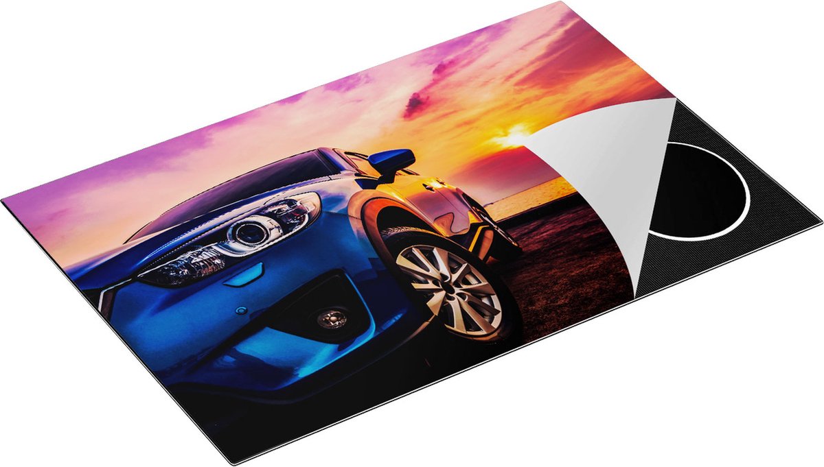 Chefcare Inductie Beschermer Blauwe Sportwagen Auto bij Zonsondergang - 83x51,5 cm - Afdekplaat Inductie - Kookplaat Beschermer - Inductie Mat