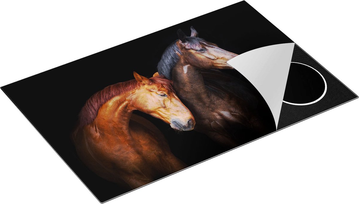 Chefcare Inductie Beschermer Twee Bruine Paarden Koppel - Liefde - 80x52 cm - Afdekplaat Inductie - Kookplaat Beschermer - Inductie Mat