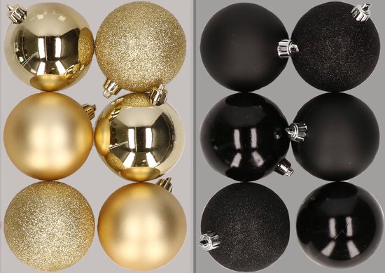 130 stuks kerstballen, gouden set, plastic kerstballen voor Kerstmis, feesten, kunststof kerstversiering van kunststof, kerstboomballenset met ophanglus (goud en wit