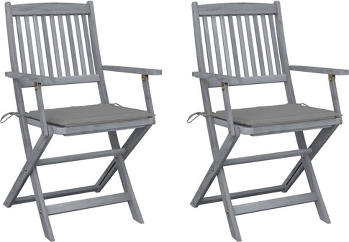 vidaXL - Tuinstoelen - 2 - st - inklapbaar - met - kussens - massief - acaciahout
