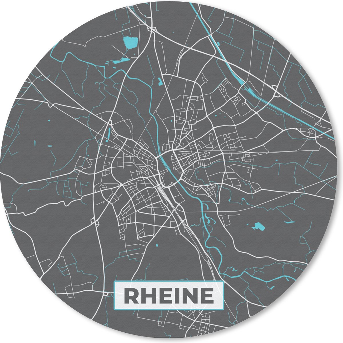 Muismat rond 40x40 cm - Mousepad Duitsland – Blauw – Rheine – Stadskaart – Kaart – Plattegrond - Ronde muismatten - Stadskaart