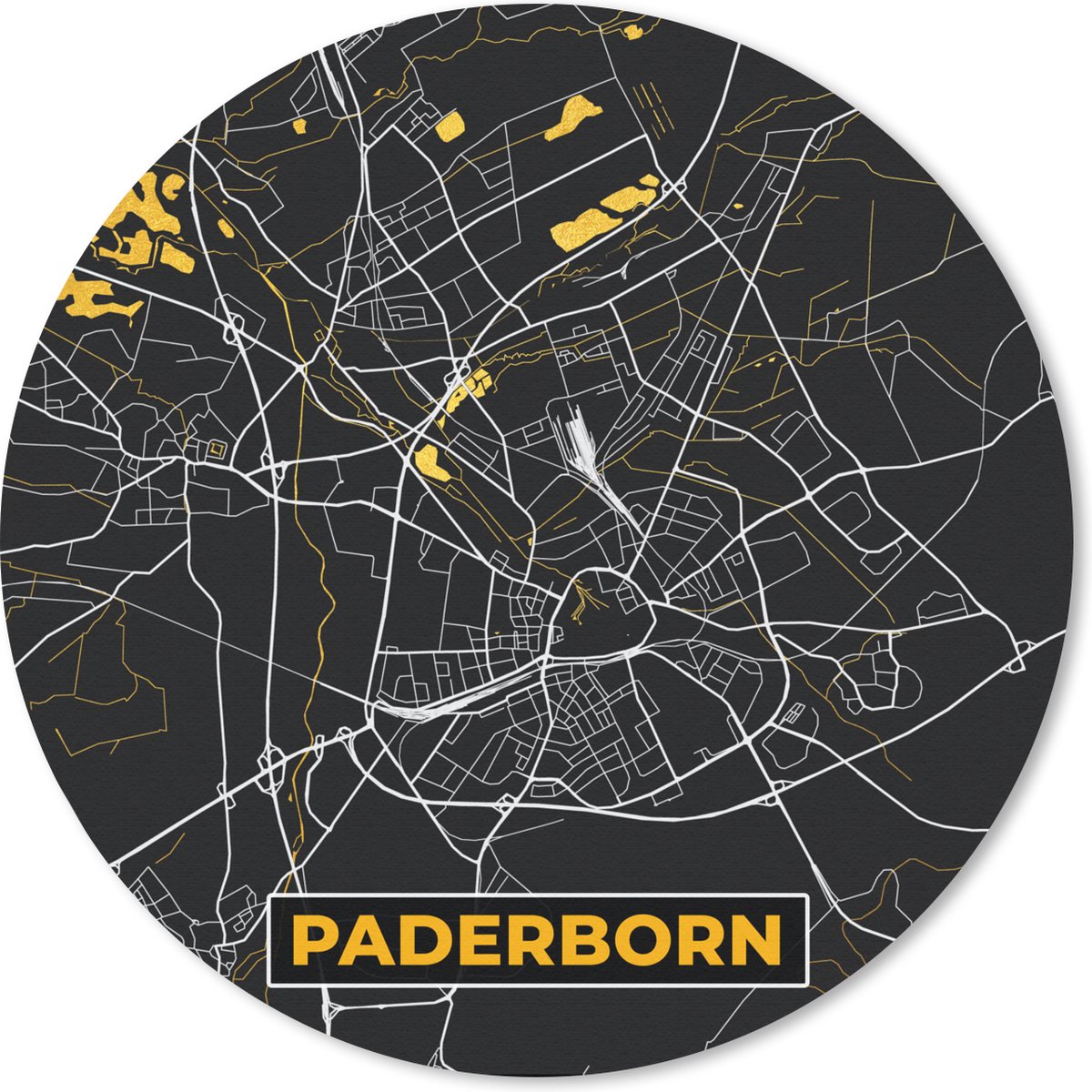 Muismat - Mousepad - Rond - Stadskaart – Kaart – Paderborn – Gold – Duitsland – Plattegrond - 30x30 cm - Ronde muismat - MousePadParadise