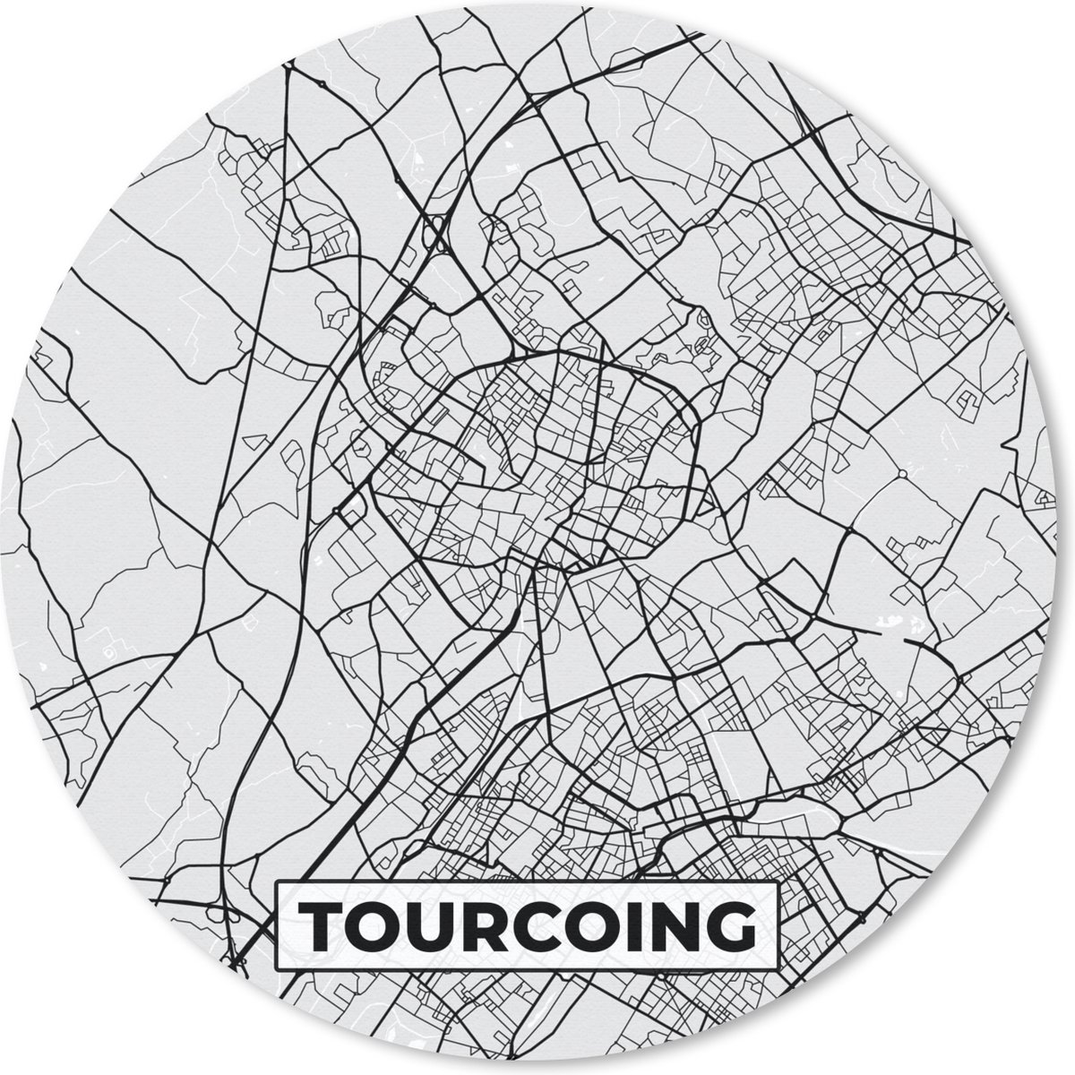 Muismat rond 50x50 cm - Mousepad Tourcoing - Plattegrond - Frankrijk - Kaart - Stadskaart - Ronde muismatten - Stadskaart