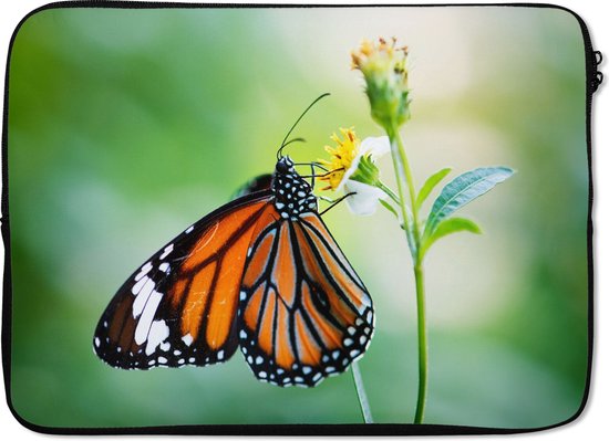 Laptophoes 13 inch - Vlinder - Bloemen - Insecten - Laptop sleeve - Binnenmaat 32x22,5 cm - Zwarte achterkant