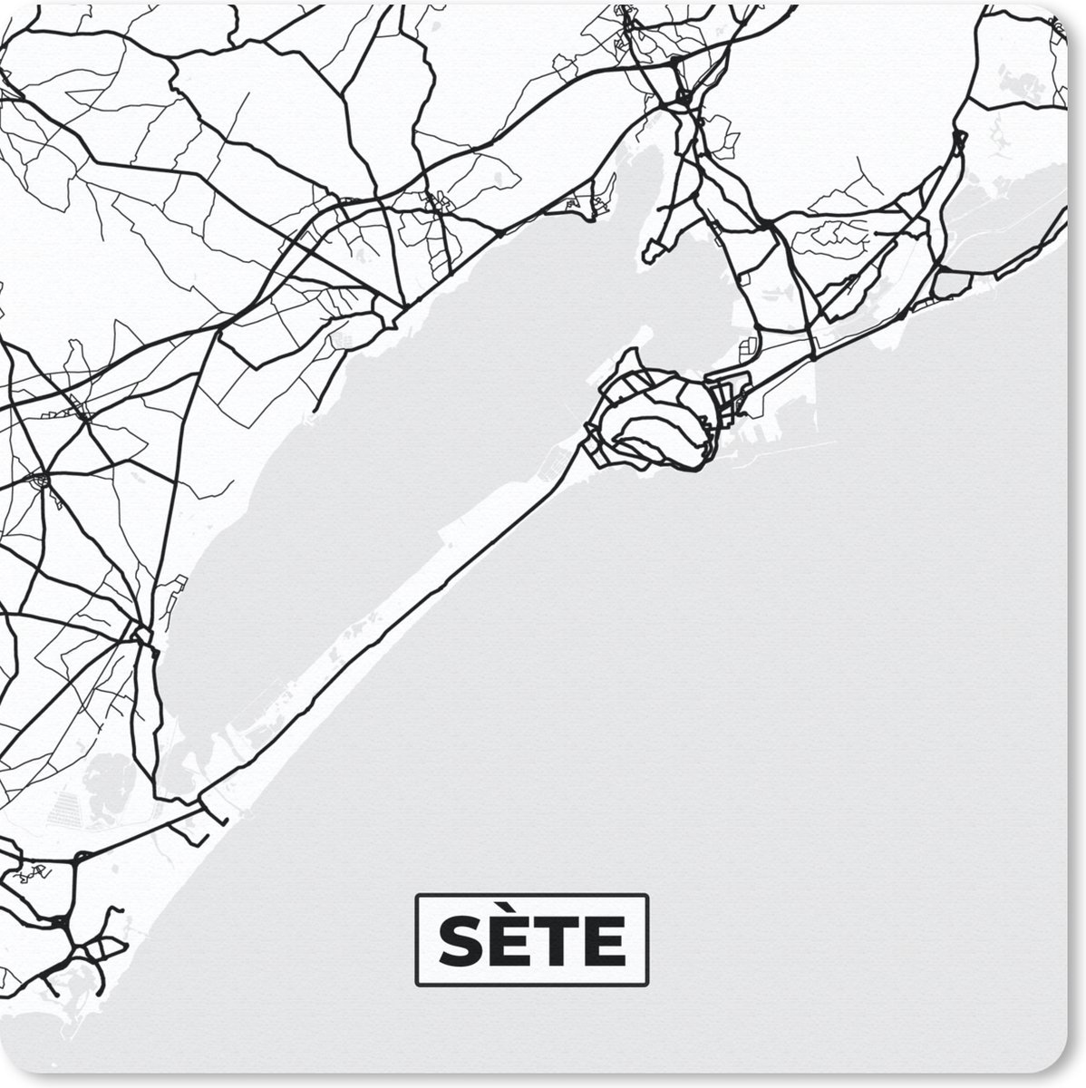 Muismat Klein - Plattegrond – Kaart – Sète - Frankrijk – Stadskaart - Zwart wit - 20x20 cm
