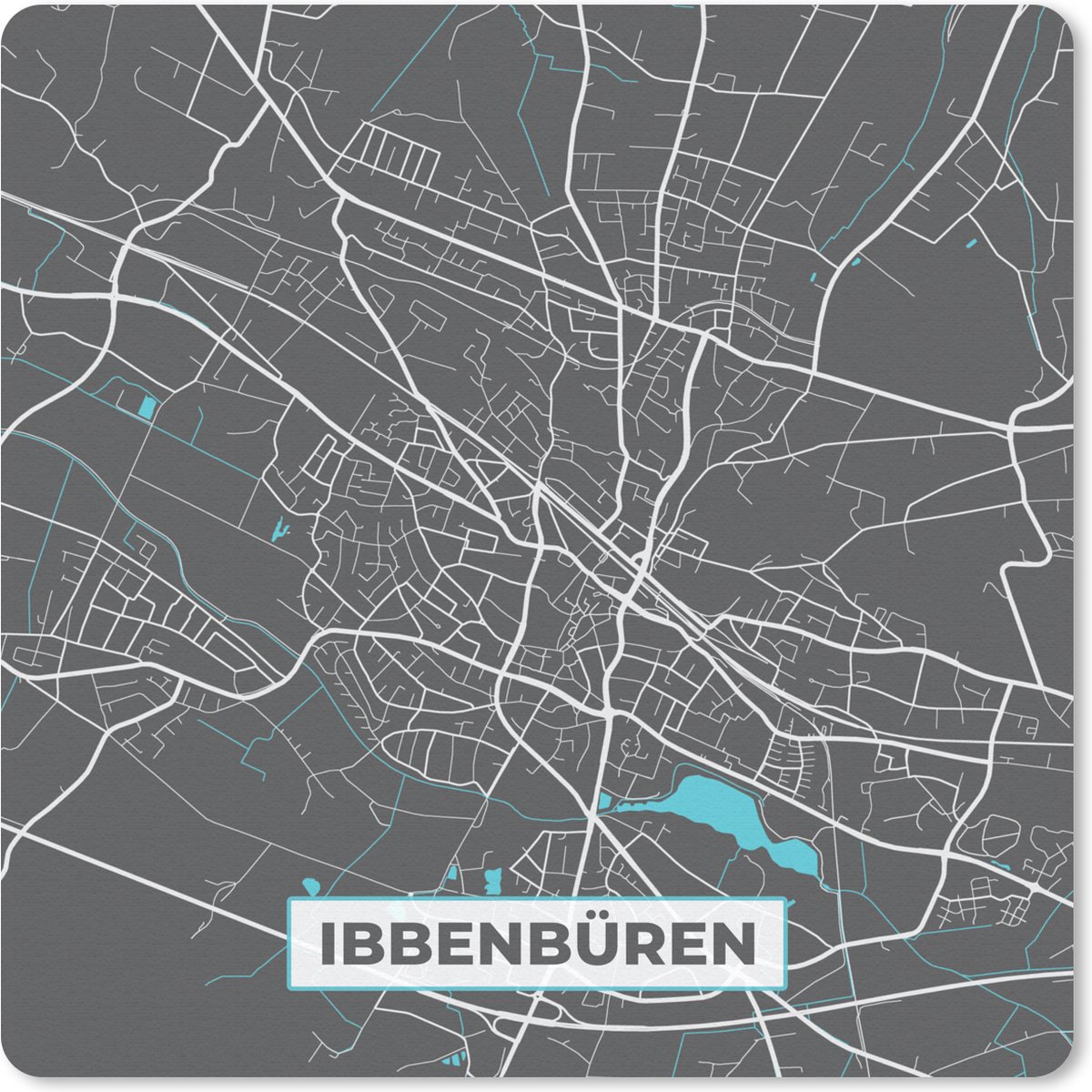Muismat 30x30 cm - Mousepad Stadskaart – Plattegrond – Duitsland – Blauw – Ibbenbüren – Kaart - Muismatten - Stadskaart