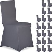 Relaxdays 20x stoelhoezen antraciet - stoelhoes rekbaar - stoelhoezenset - zetelovertrek