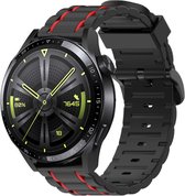 Strap-it Sport siliconen gesp bandje - geschikt voor Huawei Watch GT 1 / GT 2 / GT 3 / GT 3 Pro / GT 4 46mm / GT 2 Pro / GT Runner / Watch 3 (Pro) / Watch 4 (Pro) / Watch Ultimate - zwart/rood