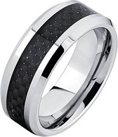 Wolfraam ring Carbon Fiber Zilverkleurig Zwart 8mm-18mm