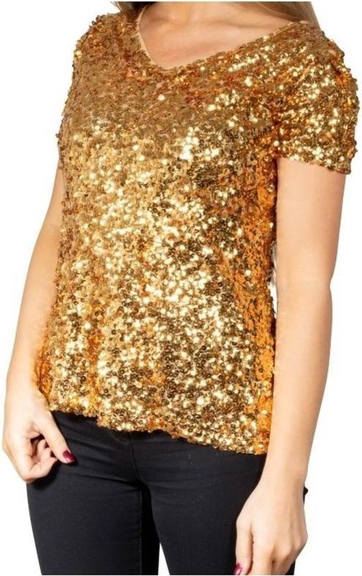 Gelijk seksueel oortelefoon Gouden glitter pailletten disco shirt dames - Gouden glitter carnaval/  verkleed kleding | bol.com