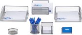 Relaxdays bureau organizer set van 7 - metaal - pennenhouder - memobox - brievenbak - zilver