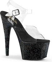 Pleaser - ADORE-708MG Sandaal met enkelband, Paaldans schoenen - Paaldans schoenen - 40 Shoes - Zwart/Transparant