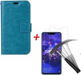 Nokia 3.1 Plus  Portemonnee hoesje Turquise met Tempered Glas Screen protector