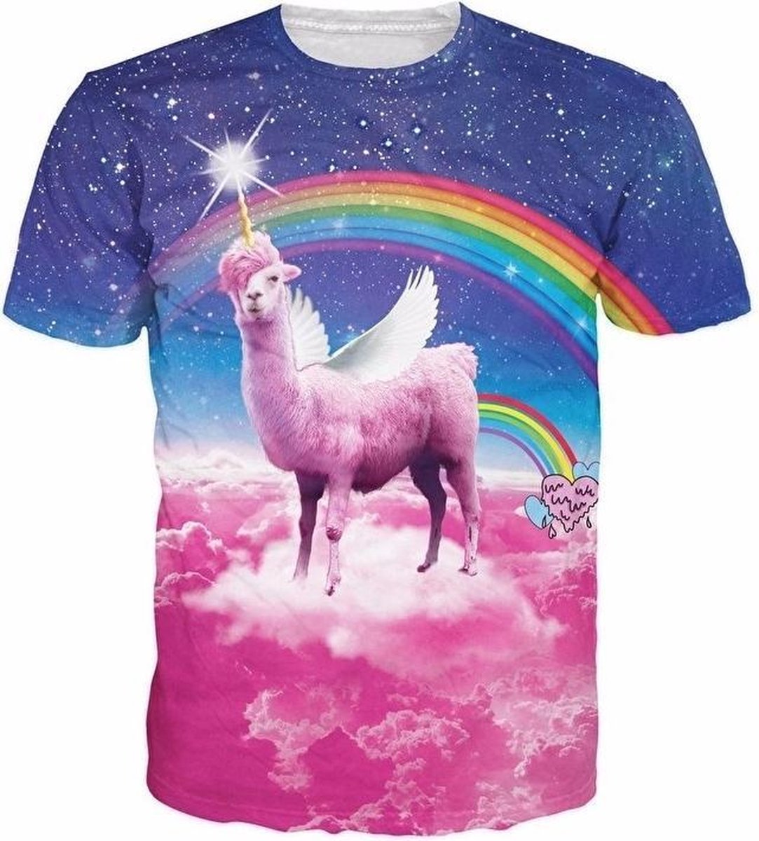 Swag lama regenboog Festival shirt - Maat: XL - Crew neck - Feestkleding - Festival Outfit - Fout Feest - T-shirt voor festivals - Rave party kleding - Rave outfit - Lama shirt - Alpaca shirt - Regenboogkleding