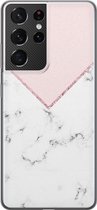 Samsung Galaxy S21 Ultra hoesje siliconen - Marmer roze grijs - Soft Case Telefoonhoesje - Marmer - Roze