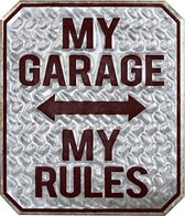 Clayre & Eef Tekstbord 30x35 cm Grijs Ijzer Rechthoek My Garage My Rules Wandbord Spreuk Wandplaat