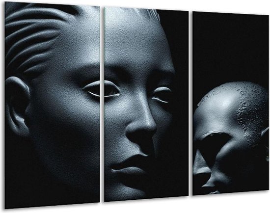 GroepArt - Schilderij -  Gezicht - Grijs, Zwart, Wit - 120x80cm 3Luik - 6000+ Schilderijen 0p Canvas Art Collectie