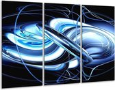 GroepArt - Schilderij -  Abstract - Blauw, Wit, Zwart - 120x80cm 3Luik - 6000+ Schilderijen 0p Canvas Art Collectie