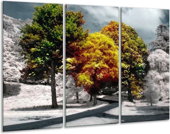 Arbre de peinture sur toile | Vert, jaune, blanc | 120x80cm 3 Liège