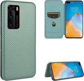 Voor Huawei P40 Carbon Fiber Texture Magnetische Horizontale Flip TPU + PC + PU Leather Case met Card Slot (Groen)