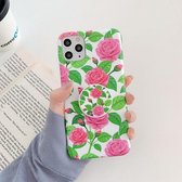 Bloem- en bladpatroon schokbestendig TPU beschermhoes met houder voor iPhone 12 mini (7)