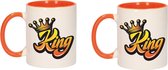 2x stuks Koningsdag King met kroon beker / mok - oranje met wit - 300 ml