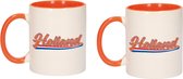 4x stuks Holland beker / mok wit en oranje - 300 ml - oranje supporter / fan