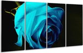 GroepArt - Glasschilderij - Roos - Blauw, Zwart, Groen - 160x80cm 4Luik - Foto Op Glas - Geen Acrylglas Schilderij - 6000+ Glasschilderijen Collectie - Wanddecoratie