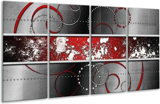 GroepArt - Glasschilderij - Modern - Rood, Grijs, Wit - 160x80cm 4Luik - Foto Op Glas - Geen Acrylglas Schilderij - 6000+ Glasschilderijen Collectie - Wanddecoratie