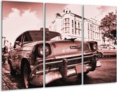 GroepArt - Schilderij -  Auto, Oldtimer - Bruin, Rood - 120x80cm 3Luik - 6000+ Schilderijen 0p Canvas Art Collectie