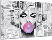 GroepArt - Schilderij - Marilyn Monroe Zwart. Grijs. Luik - Zwart, Grijs En Paars - 80 X 120 Cm