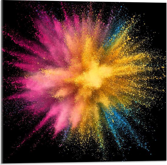 Acrylglas - Explosie van Gekleurd Stof - 50x50cm Foto op Acrylglas (Met Ophangsysteem)