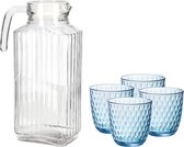 Glazen sap/waterkan 1,8 liter met 4x waterglazen 290 ml - Waterglazen/drinkglazen