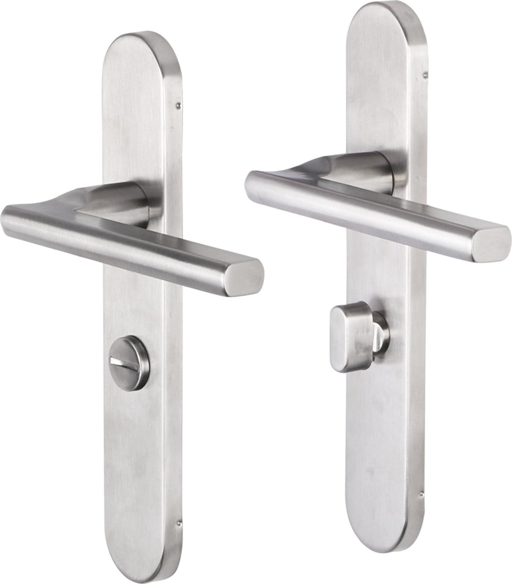 Deurkruk - Impresso Kirby - Voor binnen - Ovaal deurschild met toiletsluiting - RVS - 2 stuks