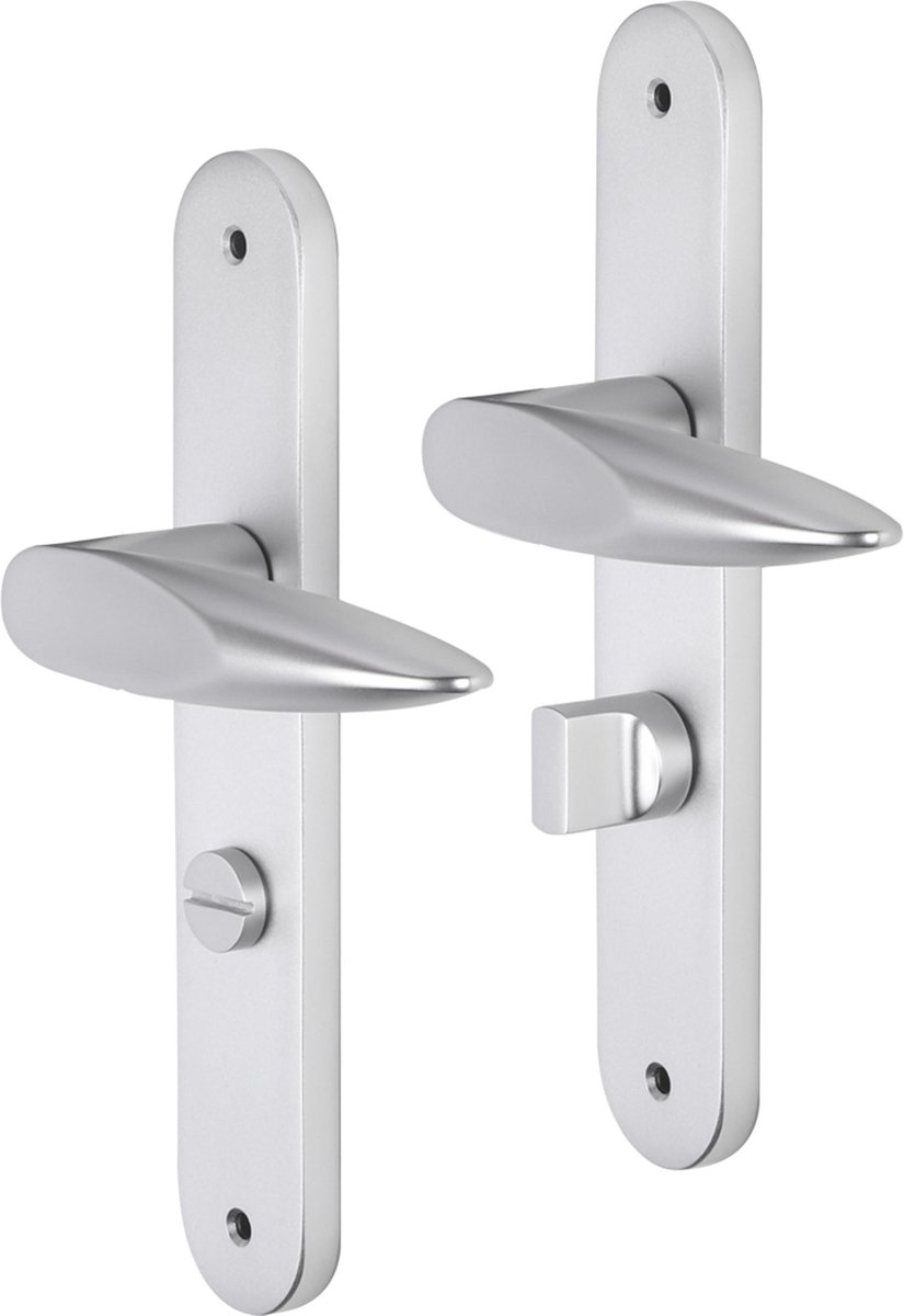 Deurkruk - Impresso Sutton - Voor binnen - Ovaal deurschild met schroeven en toiletsluiting - Aluminium - 2 stuks