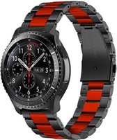 Stalen Smartwatch bandje - Geschikt voor  Samsung Galaxy Watch stalen band 46mm - zwart/rood - Horlogeband / Polsband / Armband
