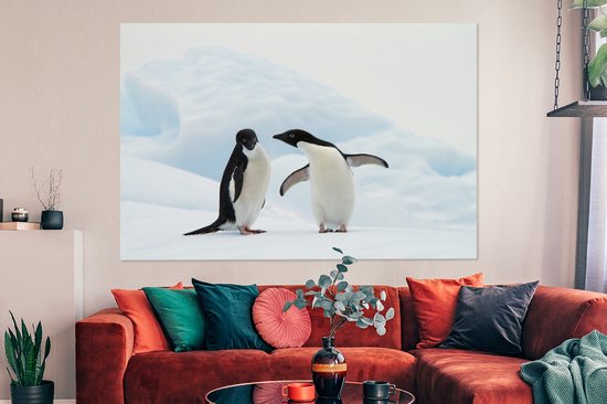 Peintures sur toile - Deux manchots Adélie - 150x100 cm - Décoration murale Art