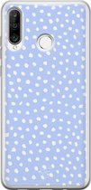 Huawei P30 Lite hoesje - Paars lila stippen - Siliconen - Soft Case Telefoonhoesje - Gestipt - Paars