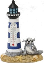 Thermometer vuurtoren met zeehond 7x4,5x10cm