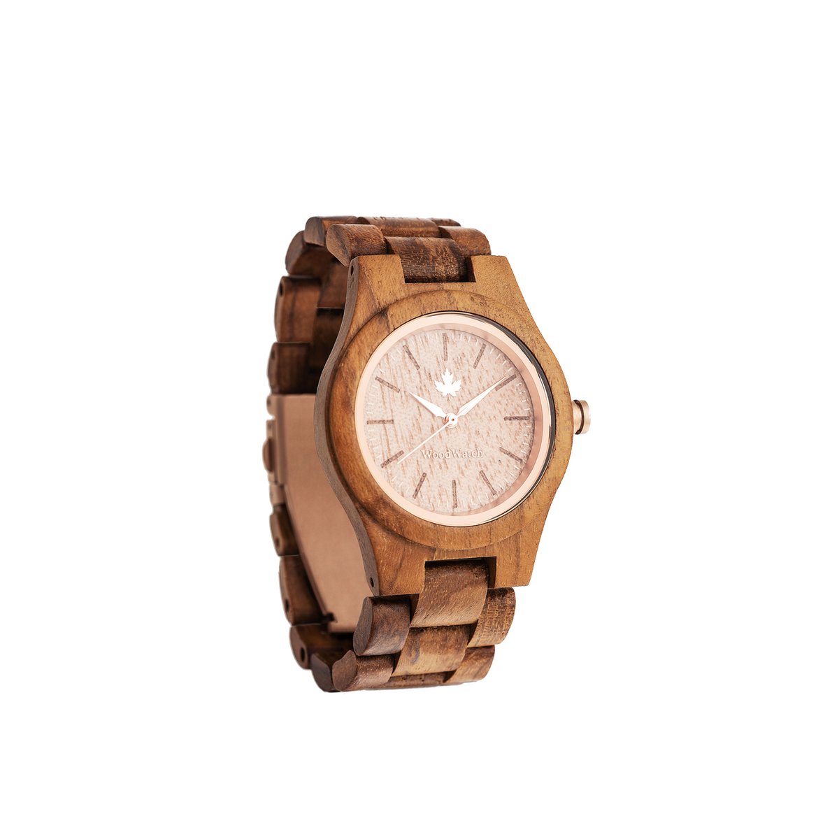 De officiële WoodWatch | Teak Rosegold | Houten horloge dames