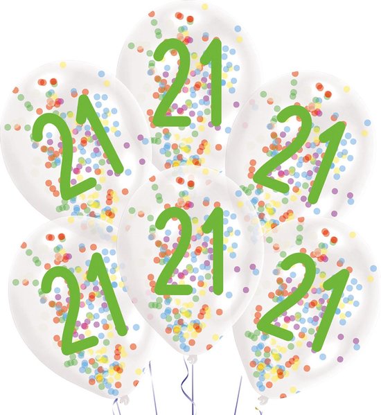 Amscan Ballonnen Confetti 21 Jaar 27,5 Cm Latex Wit 6 Stuks