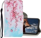 Gekleurde tekening patroon horizontaal Flip PU lederen tas met houder & kaartsleuven & portemonnee & lanyard voor iPhone 12/12 Pro (kersenbloesems)