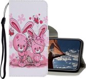 Gekleurde tekening patroon horizontaal Flip PU lederen tas met houder & kaartsleuven & portemonnee & lanyard voor iPhone 12/12 Pro (schattig konijn)