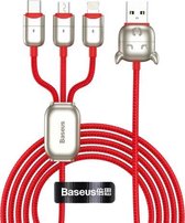 Baseus CAMLT-YE09 3,5A USB naar micro-USB + 8-pins + USB-C / Type-C Jaar van de os Een-voor-drie datakabel, kabellengte: 1,2 m (rood)