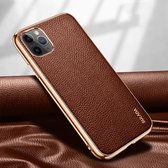 Voor iPhone 11 Pro Max SULADA Litchi Texture Leather Electroplated Shckproof beschermhoes (bruin)